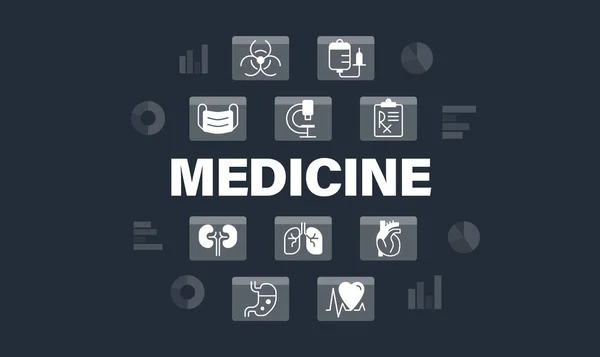 Medicine Word Concept Design Template Icons Infographics Text Editable White — Stock Vector