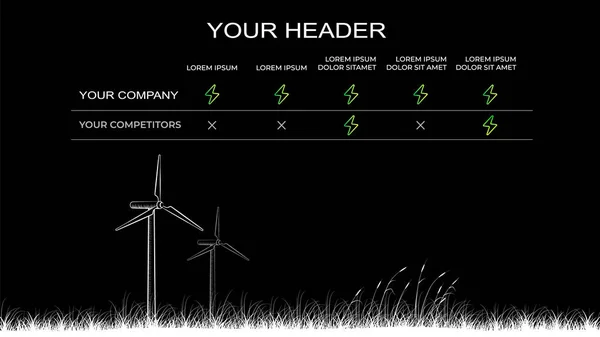 Schone Energie Vergelijking Grafiek Sjabloon Infographics Tabel Ontwerp Met Attributen — Stockvector