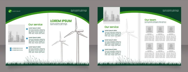 Windenergie Generatoren Bifold Brochure Template Ontwerp Duurzame Energiecentrale Halve Vouw — Stockvector