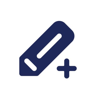 Kalem ve artı siyah glyph ui simgesi. Yeni çizimler yap. Düzenleme ve düzeltme. Kullanıcı arayüzü tasarımı. Beyaz uzayda siluet sembolü. Ağ ve cep telefonu için sağlam bir resim. İzole vektör illüstrasyonu