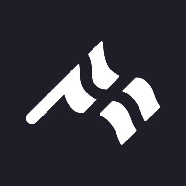 Kareli bayrak sallayarak karanlık mod glyph ui simgesi. Otomobil yarışı sporu. Kullanıcı arayüzü tasarımı. Siyah uzayda beyaz siluet sembolü. Ağ ve cep telefonu için sağlam bir resim. Vektör izole illüstrasyonu