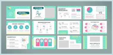 Nöropazarlama sunum şablonları ayarlandı. Karar verme. Etkili pazarlama kampanyası. Tüketici psikolojisi. Beyaz arkaplanda yapılmış PPT slaytları hazır. Grafik tasarımı. Kanit, Arial yazı tipleri kullanıldı