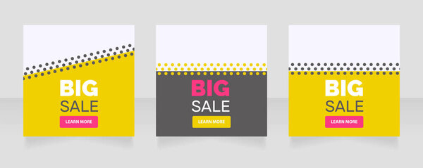 Big sale square web banner design template. Vector flyer with text space. Advertising placard with customized copyspace. Promotional printable poster for advertising. Graphic layout