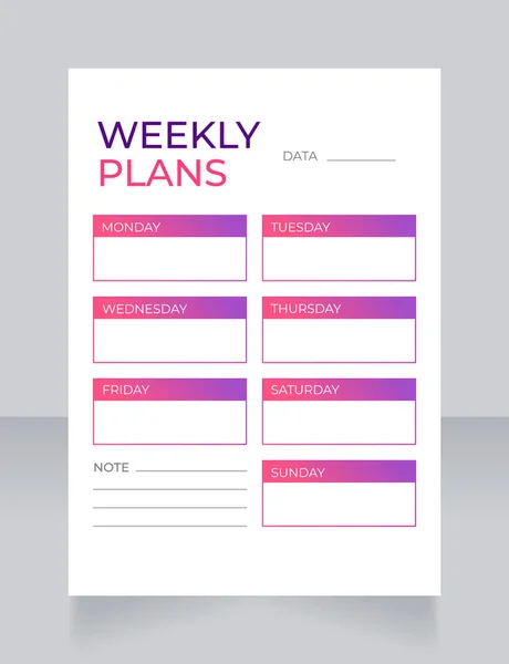 Weekly Physical Activities Planner Worksheet Design Template Printable Goal Setting — Vetor de Stock