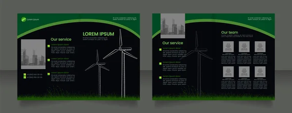 Eco Vriendelijke Energieopwekking Bifold Brochure Template Ontwerp Windenergie Station Halve — Stockvector
