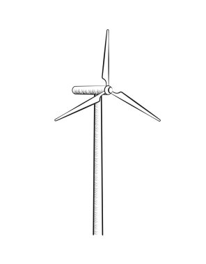 Yel değirmeni düz tebeşir tasarımı. Elektrik üretimi. Düzenlenebilir resim beyaz arkaplanda izole edildi. Yaratıcı ve kişiselleştirilebilir bir parça. Broşür için vektör illüstrasyonu, poster dekorasyonu