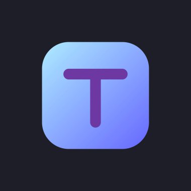 Koyu tema için düz gradyan ui simgesini üstüste yerleştir. Başlık videoya ekleniyor. Görüntü düzenleme aracı. Piksel mükemmel renk piktogramı. GUI, UX siyah alan tasarımı. Vektör izole edilmiş RGB illüstrasyonu