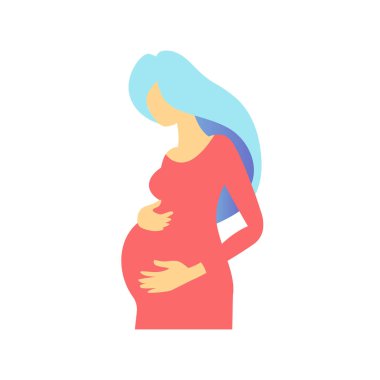 Karnında broşür tasarımı olan hamile bir kadın. Müstakbel anne. Metin için boş kopya alanı olan vektör illüstrasyonu. Poster dekorasyonu için düzenlenebilir şekiller. Yaratıcı ve özelleştirilebilir çerçeve