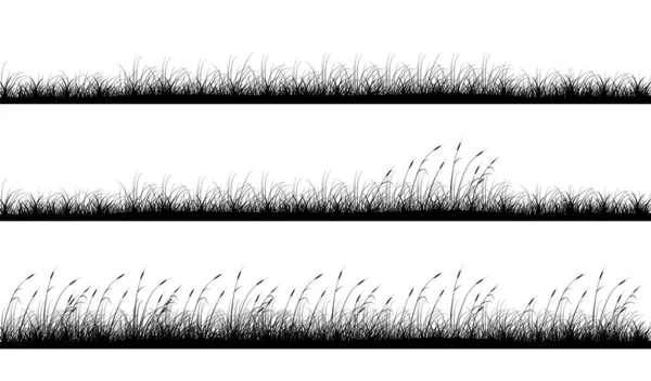 Meadow Grass Reeds Panoramic Backgrounds Design Set Vector Illustrations Empty — Stock Vector