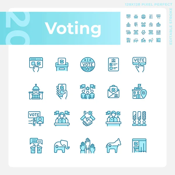 Conjunto Ícones Azuis Perfeitos Pixel Representando Votação Ilustração Vetorial Isolada —  Vetores de Stock