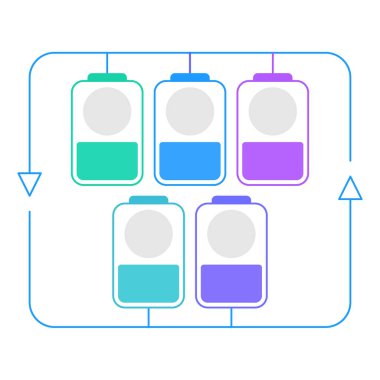 Piller bilgi tablosu dizayn şablonunu geri dönüştürüyor. Ürün ve malzemelerin geri dönüşümü. Kopyalama alanı olan soyut bilgi tablosu. Beş adımlı eğitici grafikler. Görsel veri sunumu