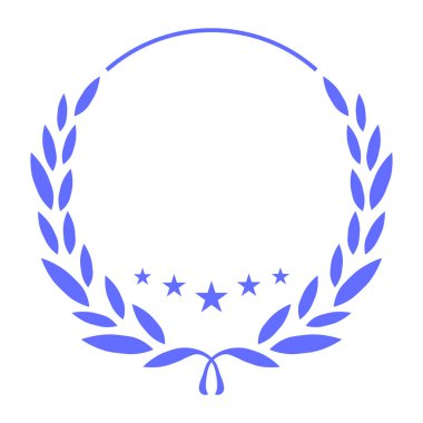 Kazanan çelenk ve yıldızlar mavi broşür tasarımı. Yarışma ödülü. Metin için boş kopya alanı olan vektör illüstrasyonu. Poster dekorasyonu için düzenlenebilir şekiller. Yaratıcı ve özelleştirilebilir çerçeve