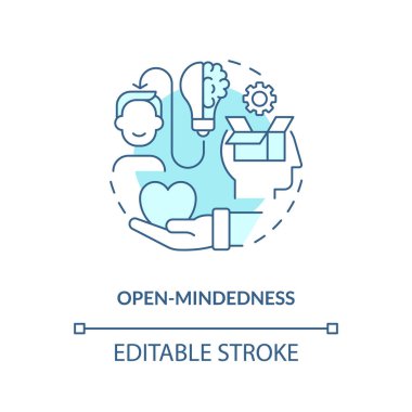 Açık fikirli turkuaz konsept ikonu. Farklı bir bakış açısı. Araba değişimi. Kültürel farkındalık. Çeşitliliği kucaklayan soyut fikir ince çizgi çizimi. İzole bir taslak çizim. Düzenlenebilir vuruş