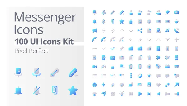 Aplicación Messenger Píxel Perfecto Gradiente Plano Bicolor Iconos Kit Interacción — Vector de stock