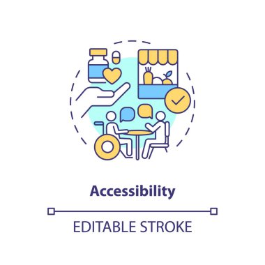 Erişilebilirlik kavramı simgesi. Engel yok. Kamu hizmeti. Yardım et. İyi olmak. Engelli erişimi. Sosyal kapsama soyut fikir ince çizgi çizimi. İzole bir taslak çizim. Düzenlenebilir vuruş