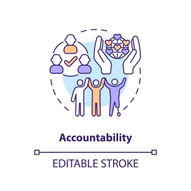 Güvenilirlik kavramı simgesi. Çeşitlilik ve kapsama. Eşit fırsat. Toplum değişiyor. Sorumluluk almak soyut fikir ince çizgi çizimi. İzole bir taslak çizim. Düzenlenebilir vuruş