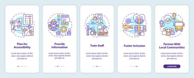 Mobil uygulama ekranında özel seyahat deneyimi. Doğrusal kavramlarla düzenlenebilir grafik yönergelerini 5 adımda gezdir. UI, UX, GUI şablonu. Kullanılan sayısız Pro-Kalın, Düzenli yazı tipleri