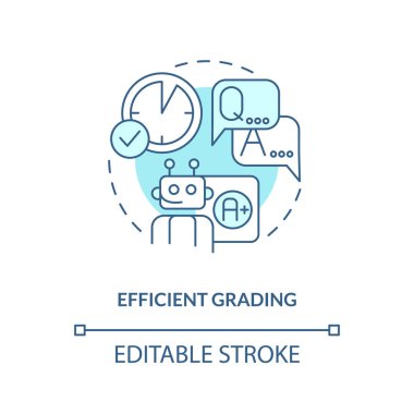 AI eğitiminde verimli notu temsil eden 2B ince çizgi mavi simgesi, izole edilmiş kişiselleştirilebilir vektör illüstrasyonu, eğitimde yenilik.