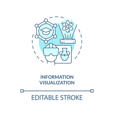 Bilgi görselleştirmesini temsil eden 2B ince çizgi mavi simge, izole edilmiş kişiselleştirilebilir vektör çizimi, eğitimde yenilik.