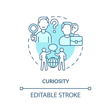 Meraklı turkuaz konsept simgesi. Açık fikirli. Bilgi araması. İş fırsatı. Dijital girişimci demek. Yeni şeyler öğrenmek soyut fikir ince çizgi çizimi. İzole bir taslak çizim. Düzenlenebilir vuruş