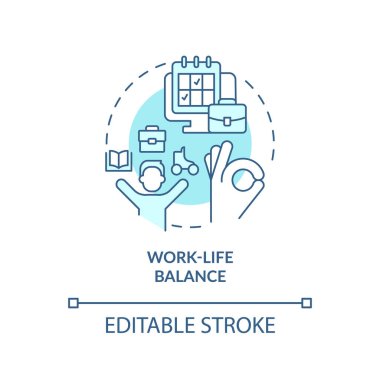 İş hayatı turkuaz konsept ikonu. Ara verin. Yorgunluktan kaçının. Zaman yönetimi. Zihinsel sağlık desteği soyut fikir ince çizgi çizimi. İzole bir taslak çizim. Düzenlenebilir vuruş