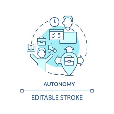 Özerklik turkuaz konsept simgesi. İş hayatı dengesi. Karar verme. Seçme özgürlüğü. Uzaktan çalış. Özyönetim fikri soyut ince çizgi çizimi. İzole bir taslak çizim. Düzenlenebilir vuruş