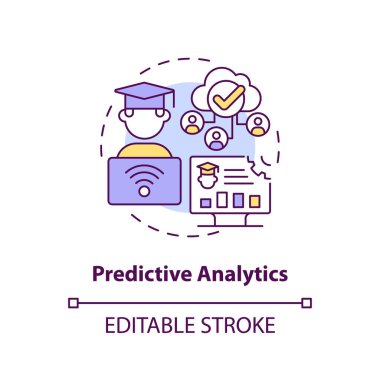 AI eğitiminde öngörücü analitiği, izole vektör illüstrasyonunu, eğitimde yeniliği temsil eden 2B çoklu renk simgesi.