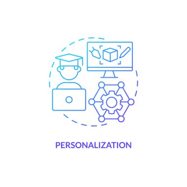 Yapay zekada kişiselleştirmeyi temsil eden ince çizgi gradyan simgesi, izole vektör illüstrasyonu, eğitimde yenilik.