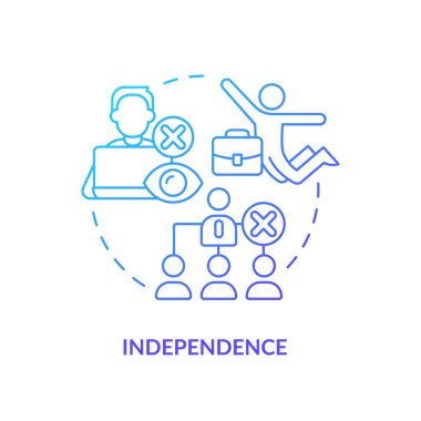 Bağımsızlık mavisi gradyan konsept simgesi. Seçim özgürlüğü. Kendini motive etme. Kontrol yok. İş değişikliği. Dijital göçebe. Bağımsız işçi fikri soyut ince çizgi çizimi. İzole edilmiş dış hat çizimi