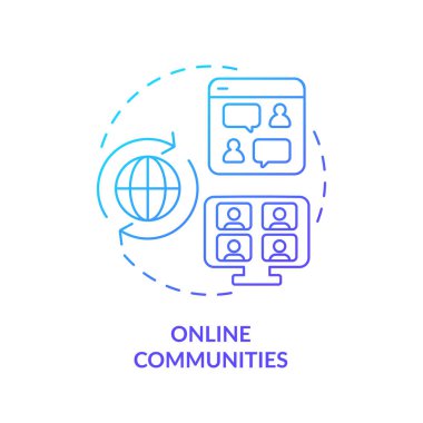 Çevrimiçi topluluk mavi gradyan konsept simgesi. Sosyal medya. Destek grubu. Bilgi paylaşımı. E işi. Profesyonel ağ kurma soyut fikri ince çizgi çizimi. İzole edilmiş dış hat çizimi