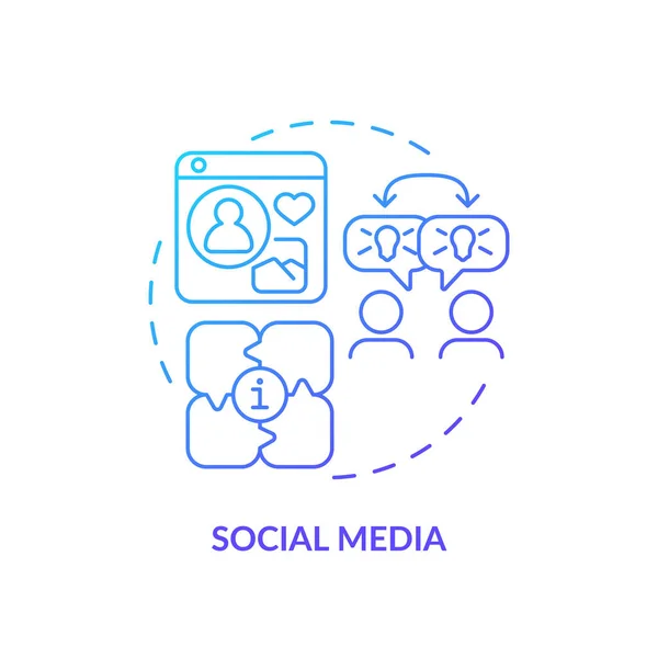 社交媒体蓝色梯度概念图标 数字联网 虚拟连接 知识共享 远程工作者 在线社区抽象概念细线图解 孤立的轮廓图 — 图库矢量图片
