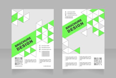 QR kodlu yeşil neon boş broşür tasarımı. Metin için kopyalama alanı ile şablon ayarlandı. Çokgen geçmişi olan broşürler. Önceden hazırlanmış şirket raporları koleksiyonu. Düzenlenebilir 2 sayfa. Kullanılan Arial yazı tipi