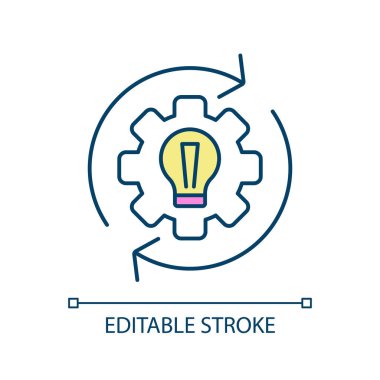 Yaratıcı çözüm RGB renk simgesi. Sorun çözme. Fikir üretiyorum. Yönetimi değiştir. Sürekli gelişme var. İzole vektör çizimi. Basit bir çizgi çizimi. Düzenlenebilir vuruş