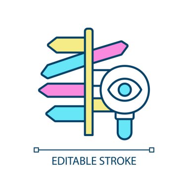 Bilgili karar RGB renk simgesi yapıyor. Yönünü bul. Bir şey arıyorum. Seçenekleri tartıyorum. Sorun çözme. İzole vektör çizimi. Basit bir çizgi çizimi. Düzenlenebilir vuruş