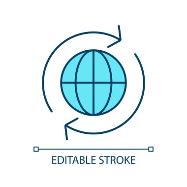 Küresel bağlantı RGB renk simgesi. Dünyanın öbür ucunda. Uluslararası işbirliği. Dünya çapında bir iş. İnternet bağlantısı. İzole vektör çizimi. Basit bir çizgi çizimi. Düzenlenebilir vuruş