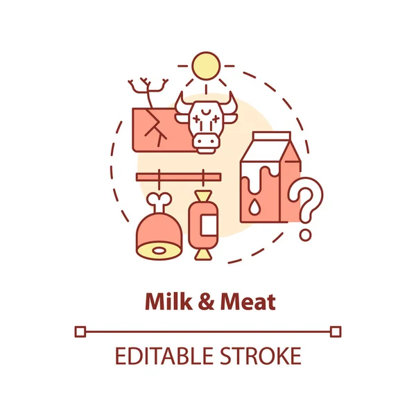 ヒートフレーションの概念を表す編集可能なミルクと肉のアイコン 分離ベクトル 地球温暖化の影響細い線図 — ストックベクタ