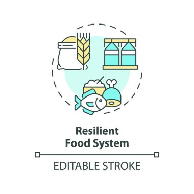Düzenlenebilir dayanıklı gıda sistemi simgesi ısı enflasyonu kavramını temsil ediyor, izole vektör, küresel ısınma çözümleri doğrusal çizim.
