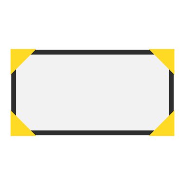 Sarı üçgen broşür tasarımlı minimalist fotoğraf çerçevesi. Metin için boş kopya alanı olan vektör illüstrasyonu. Poster dekorasyonu için düzenlenebilir şekil. Yaratıcı ve özelleştirilebilir çerçeve