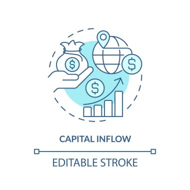 Düzenlenebilir sermaye giriş simgesi, izole vektör, doğrudan dış yatırım ince çizgi illüstrasyonu.
