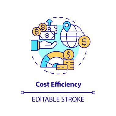 Düzenlenebilir maliyet verimliliği simgesi, izole vektör, doğrudan dış yatırım ince çizgi illüstrasyonu.