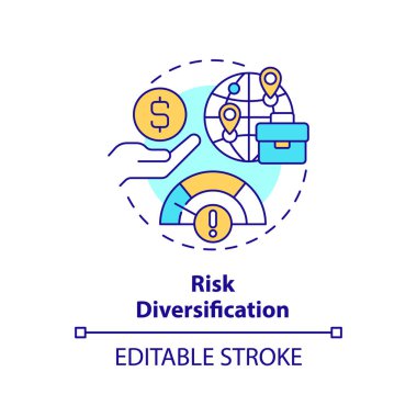 Düzenlenebilir risk çeşitlendirme simgesi, izole edilmiş vektör, doğrudan dış yatırım ince çizgi çizimi.