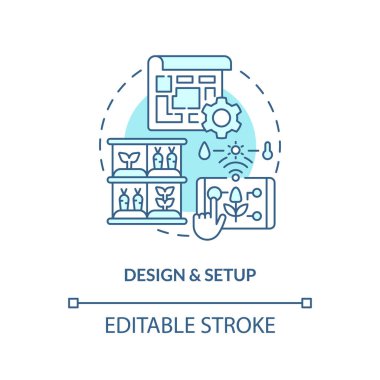 Dikey tarım ve hidroponik kavramını temsil eden 2B düzenlenebilir tasarım ve kurulum simgesi, izole edilmiş vektör, ince çizgi çizimi.