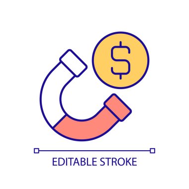 Yatırım tanıtım kavramını, izole edilmiş vektörü, DDY ince çizgi illüstrasyonunu temsil eden özelleştirilebilir simge.