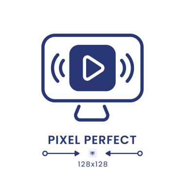 Canlı yayın siyah katı masaüstü simgesi. İnternet videosu. Ortam oynatıcı yazılım. Piksel mükemmel 128x128, dış hat 4px. Beyaz uzayda siluet sembolü. Kabartma resim. İzole vektör resmi