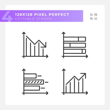 İş performansı doğrusal simgeleri ayarlandı. Ekonomik araştırma. Finansal analiz. Veri analizi. Harita ve diyagram. Özelleştirilebilir ince çizgi sembolleri. İzole vektör çizimi çizimleri. Düzenlenebilir vuruş