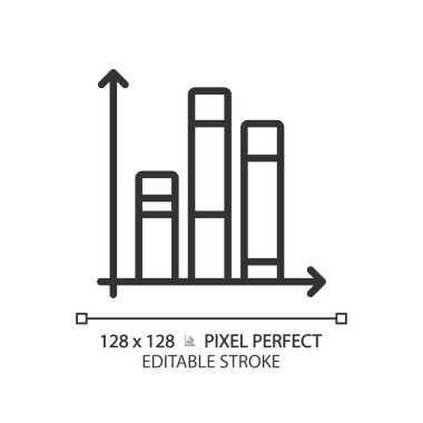 Dikey istiflenmiş sütun grafik doğrusal simgesi. Finansal performans. Bar çizelgesi. İlerleme var. Proje raporu. İnce çizgili çizim. Contour sembolü. Vektör çizimi. Düzenlenebilir vuruş