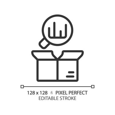Piksel mükemmel düzenlenebilir siyah analitik simgesi, izole vektör, ürün yönetimi ince çizgi illüstrasyonu.