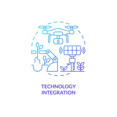 Dikey tarım ve hidroponik kavramını temsil eden 2B gradyan teknoloji entegrasyon ikonu, izole vektör, ince çizgi çizimi.