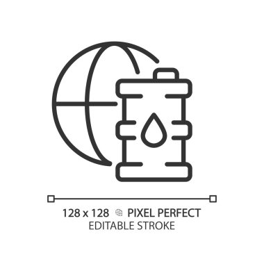 Küresel petrol tüketimi doğrusal simgesi. Enerji talebi. Dünya çapında bir iş. Fosil yakıt. Petrol endüstrisi. İnce çizgili çizim. Contour sembolü. Vektör çizimi. Düzenlenebilir vuruş