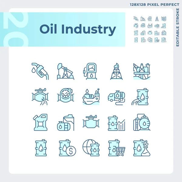 Przemysł Naftowy Jasnoniebieskie Ikony Rynek Energii Zasoby Naturalne Rafinacja Ropy — Wektor stockowy
